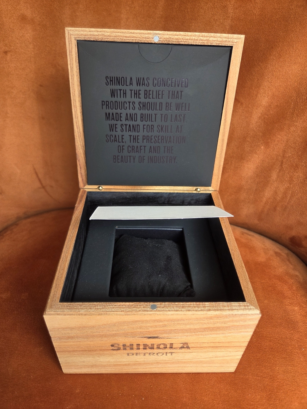 Shinola Wooden Watch Presentation Box in Natural Wood and Black